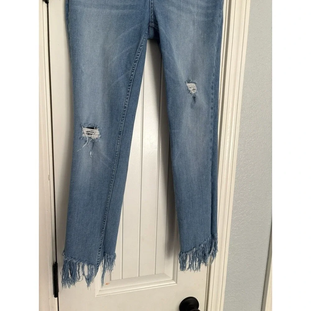 We The Free Twenty Eight Jeans Women 28 Blue Distressed Fringe Hem